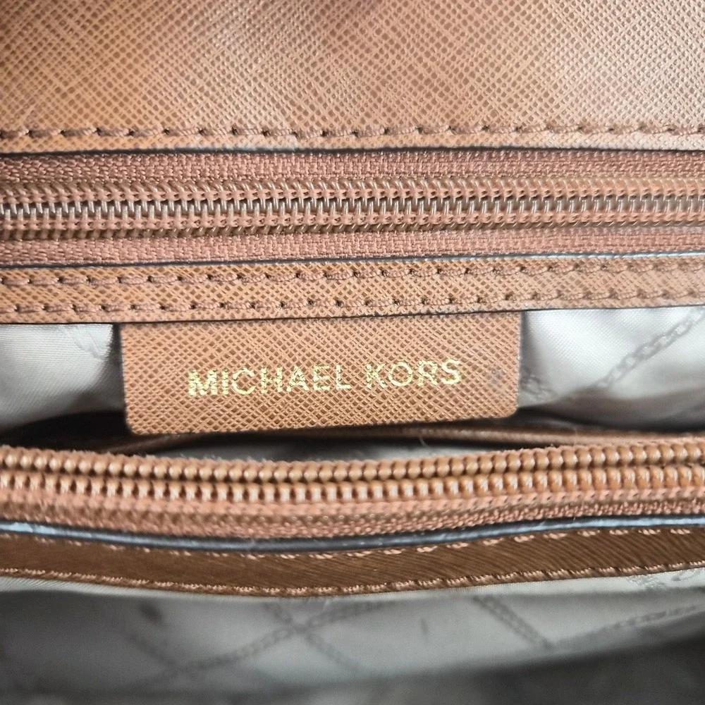 Michael Kors Brown Saffiano Leather Tote Bag Gold Hardware Shoulder Bag